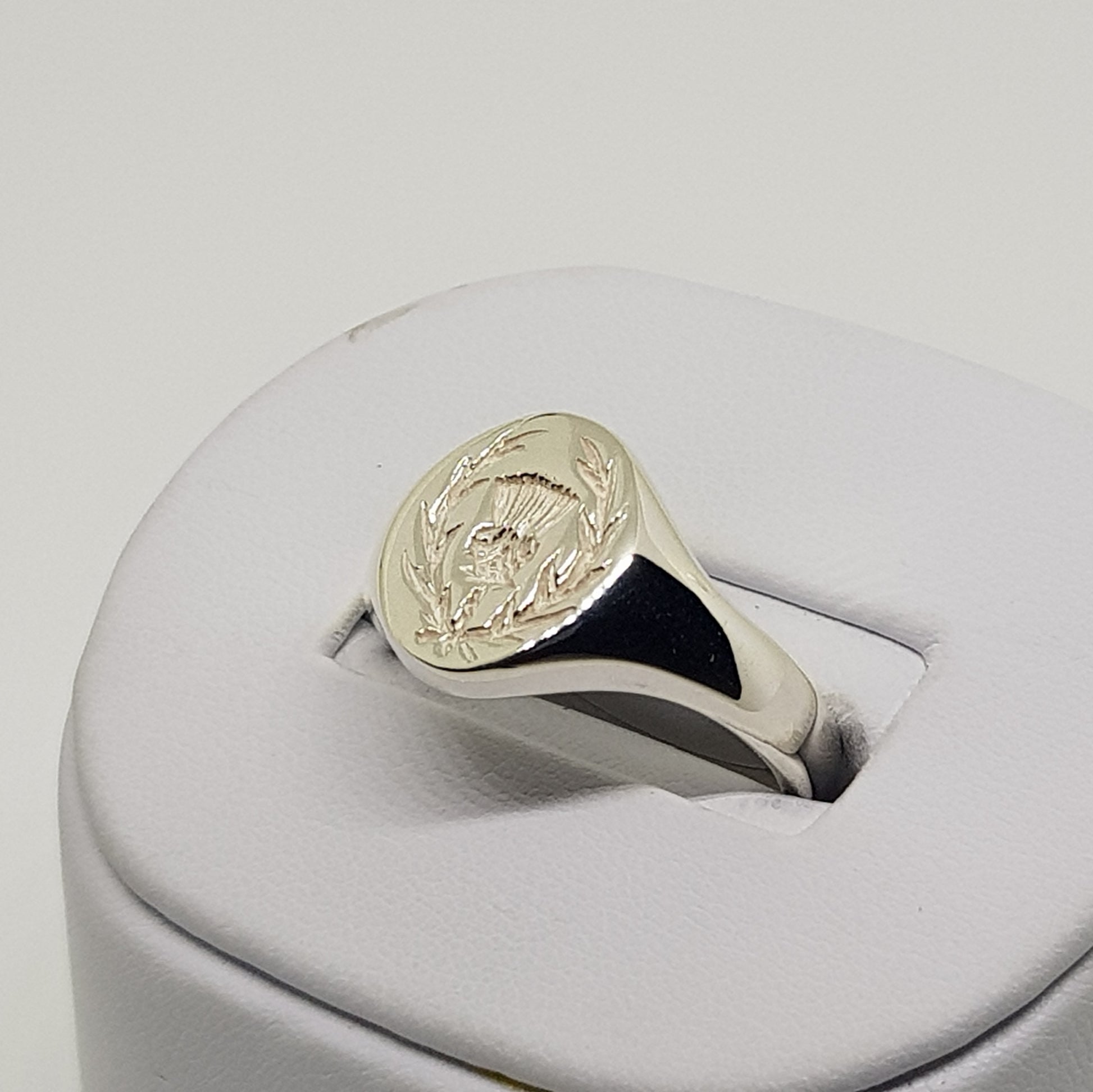 Heavyweight Mens Silver Signet Ring Thistle Scotland image 1