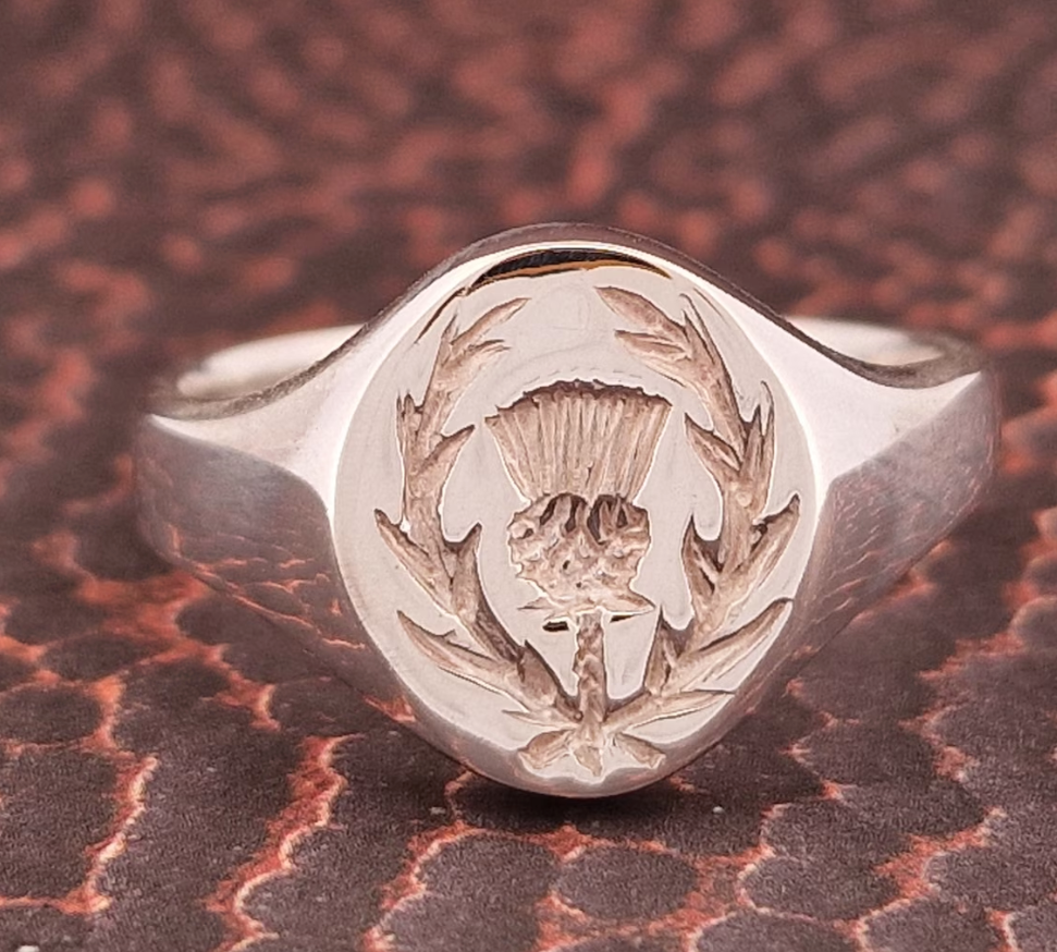 Scottish Thistle Sterling Silver Signet Ring – Heritage Men’s Jewellery | Peaky Blinders Style