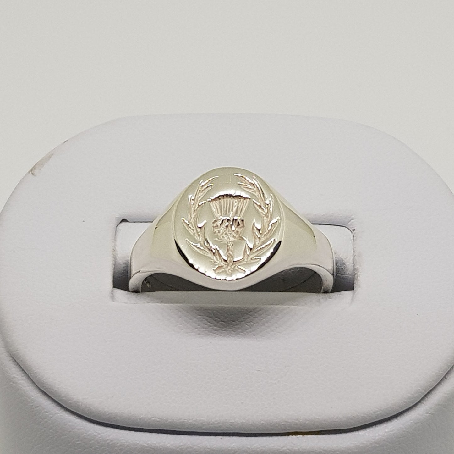 Heavyweight Mens Silver Signet Ring Thistle Scotland image 0